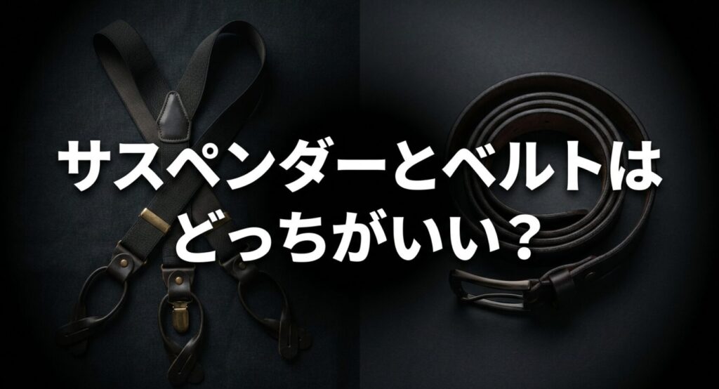 サスペンダーとベルトはどっちがいいか、違いや選び方についてのアイキャッチ画像